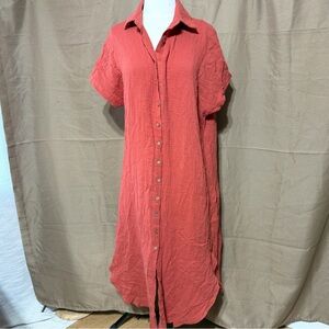 Button-Front Maxi Shirt Dress - Rust Pink